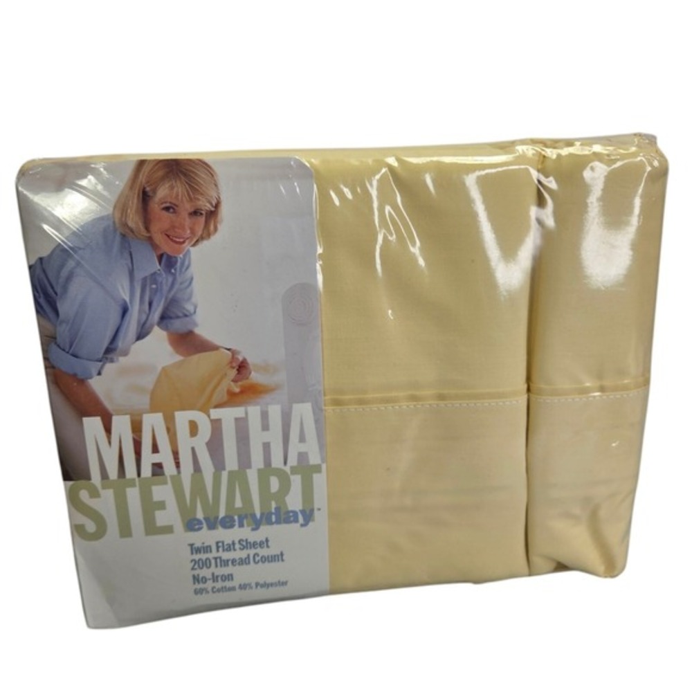 Martha Stewart Twin Flat Bed Sheet Yellow Cottagecore Cotton Blend Vtg New‎